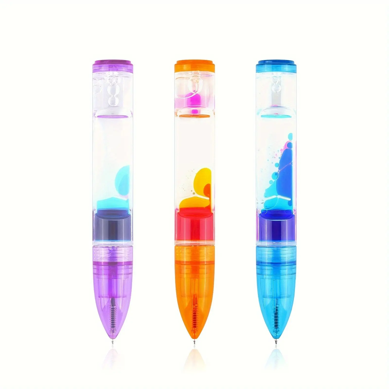 1/2/3pcs Colorful Liquid Motion Oil Drop Ballpoint Pens，Sensory Novelty Fun Liquid Timer Pen，School Supplies Office Stationery, Creative Writing Tools & Stress Anxiety Relief Christmas Gifts