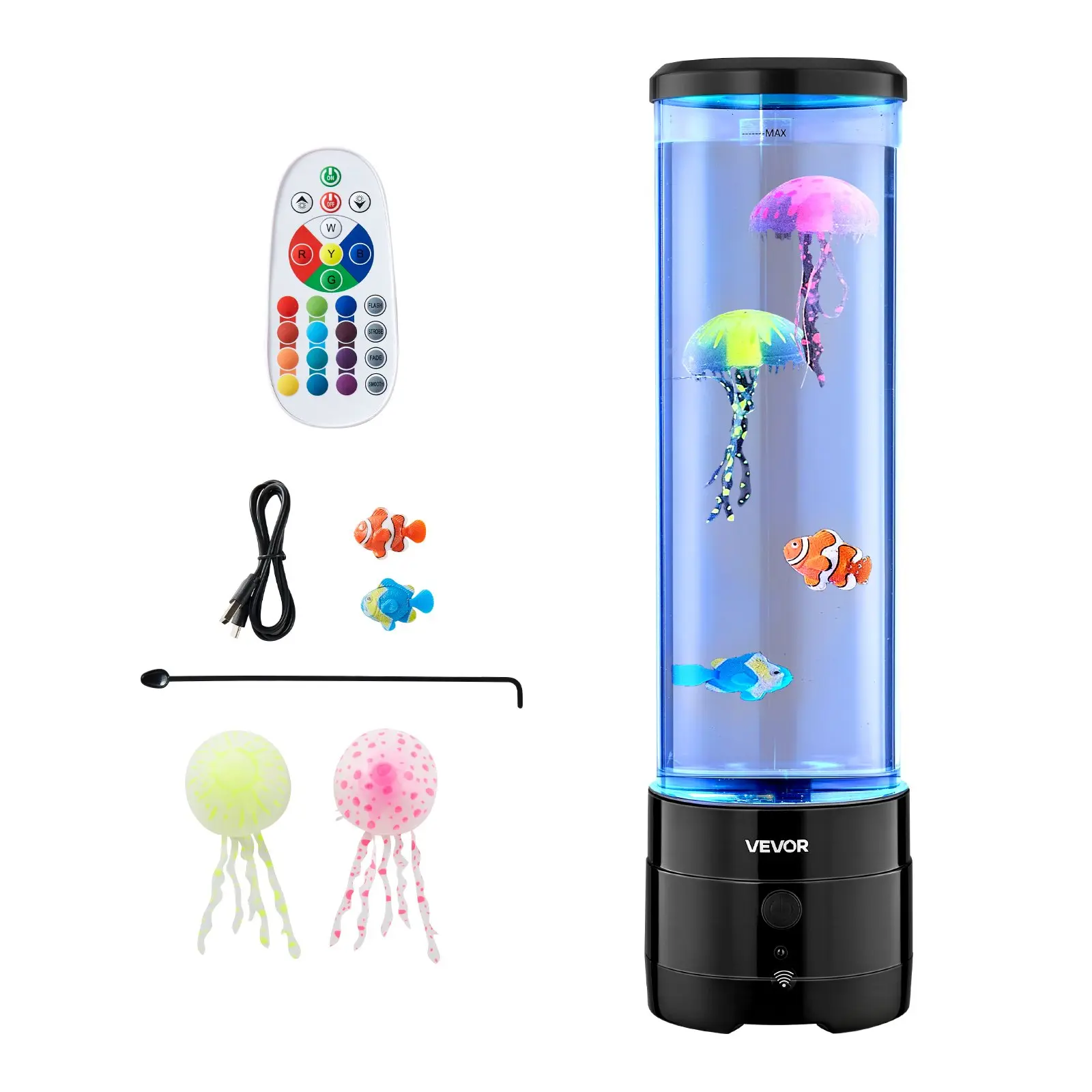 VEVOR 15 in Sensory Bubble Lamp - Stress Reliever, 16 Color Changing Effects, Underwater Theme Water Fish Lamp with Built-in Bluetooth Speaker White Noise, Fake Aquarium Night Light for Bedroom Home Decor