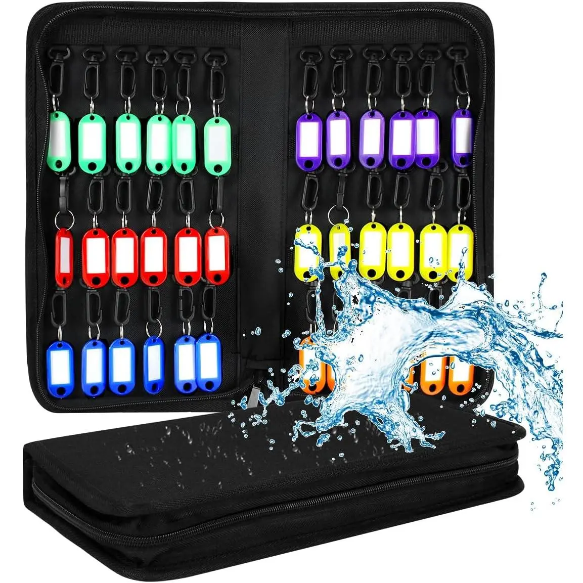 Portable Waterproof Zippered Key Case Organizer with 36 Key Hooks and Tags, Portable Key Storage for Rental Management Real Estate Hotel and Car Service