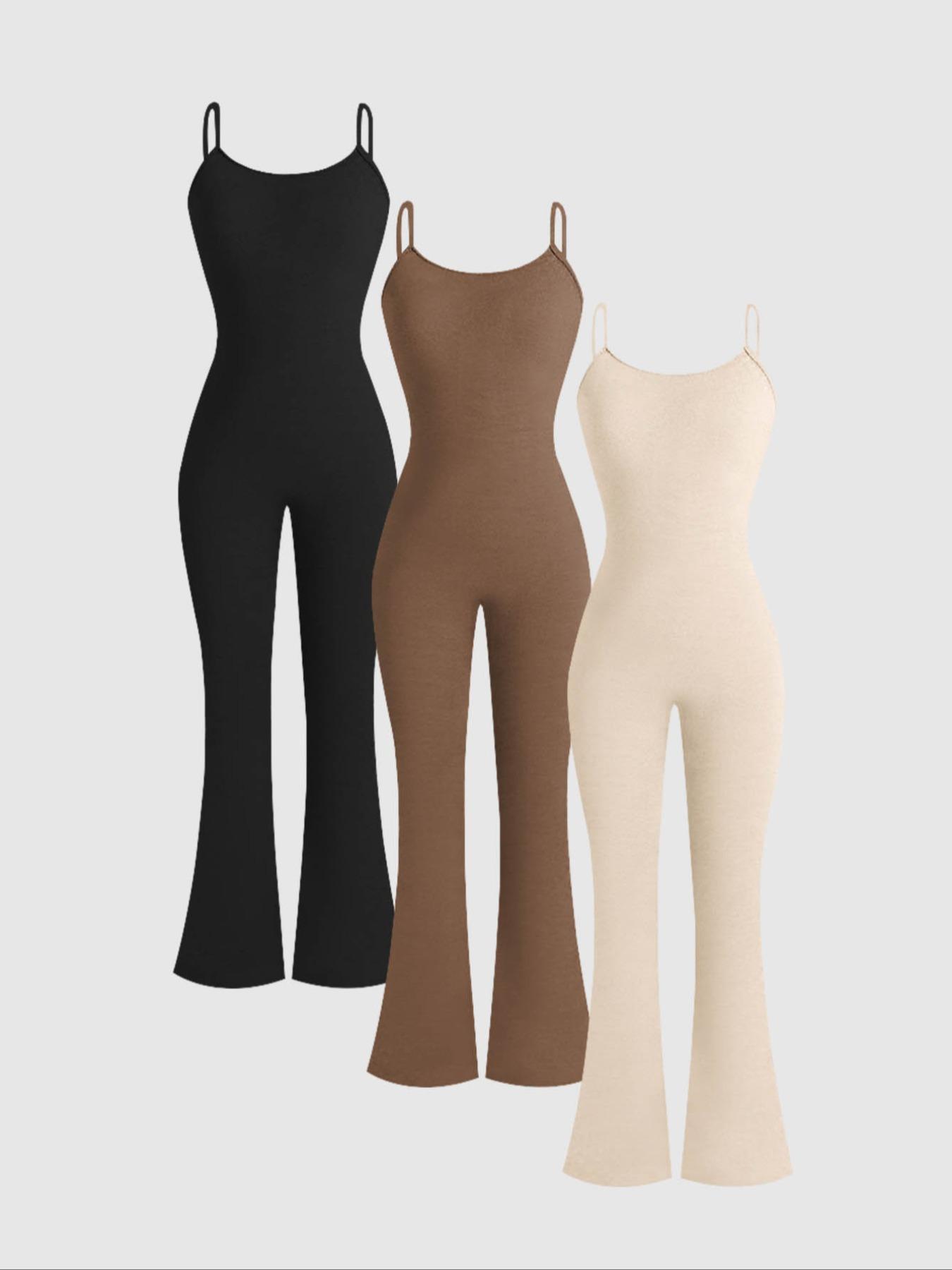 Women's Solid Color Simple Flare Leg Cami Jumpsuit, Casual Sleeveless Spaghetti Strap Bell Bottom Jumpsuit for Summer, Ladies' Clothes for Daily Wear, Spaghetti Straps Overalls