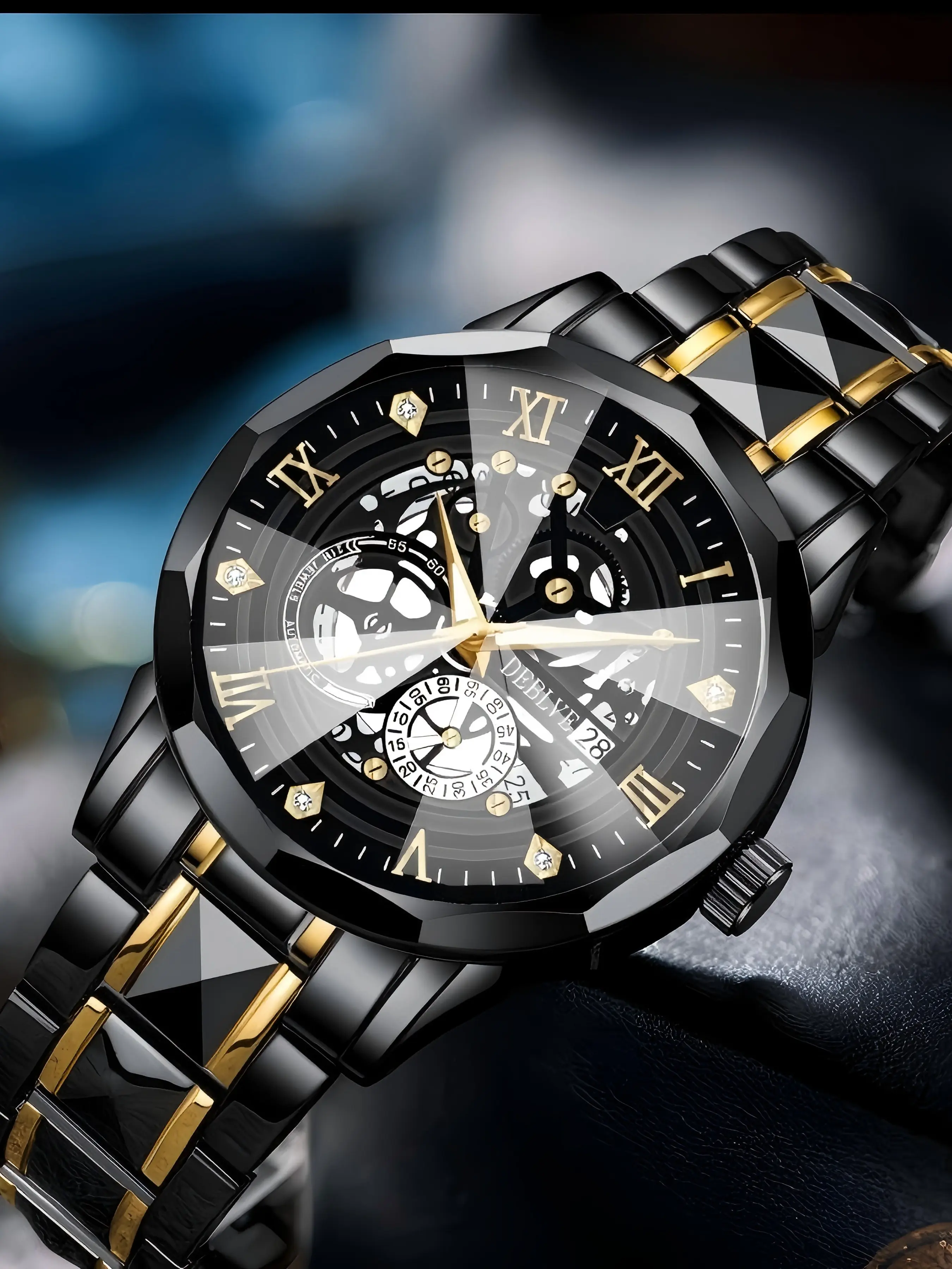 Men's Fashion Casual Quartz Watch, Multifaceted Bezel, Practical Calendar Display, Stylish and Versatile, Ideal for Students and Professionals