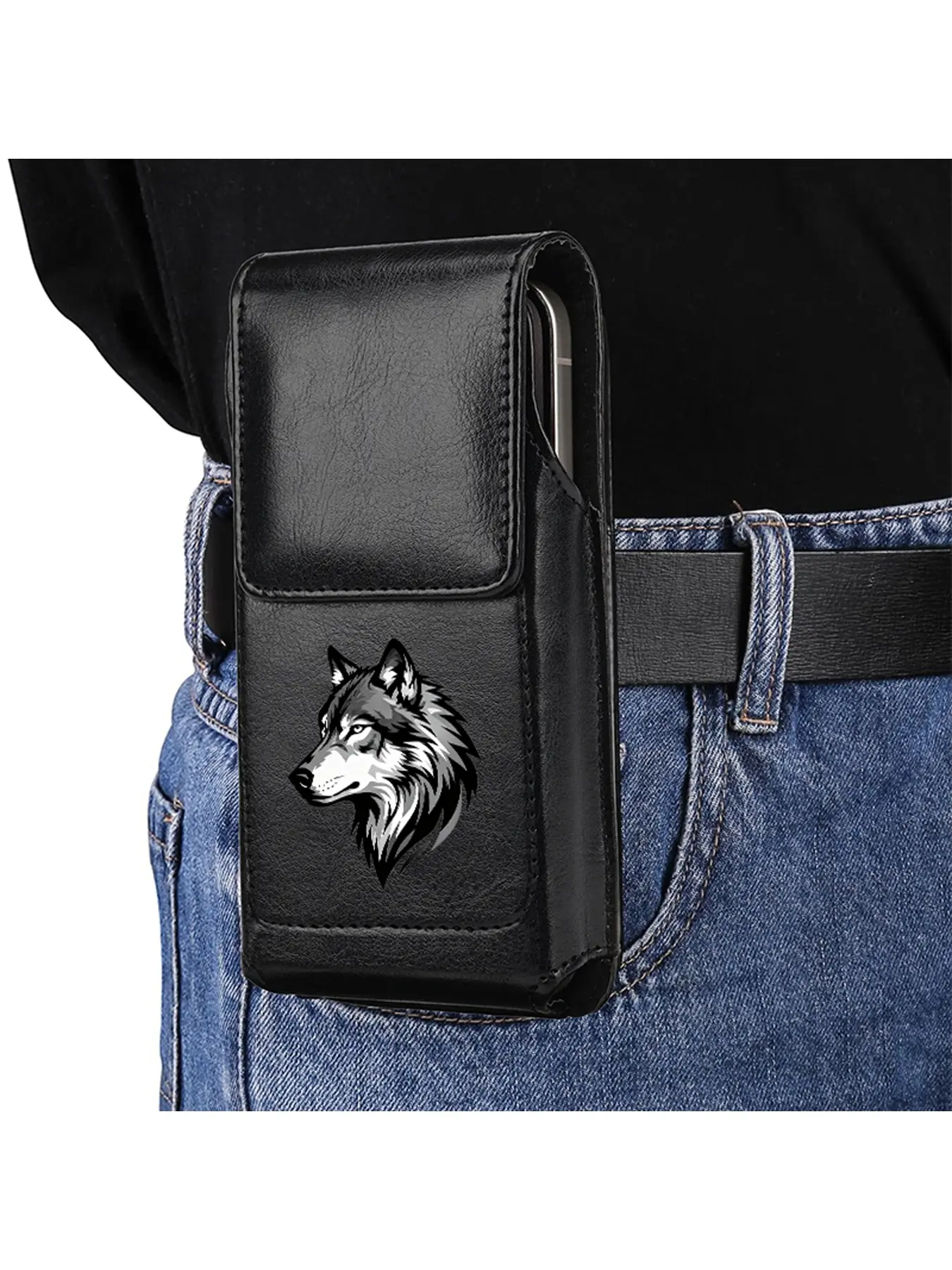 1pc men's mobile phone storage waist bag, belt bag, decorated with a noble grey wolf pattern, suitable for daily travel and outdoor activities, fashionable and casual style men's waist bag, birthday gift | Halloween gift | Christmas gift