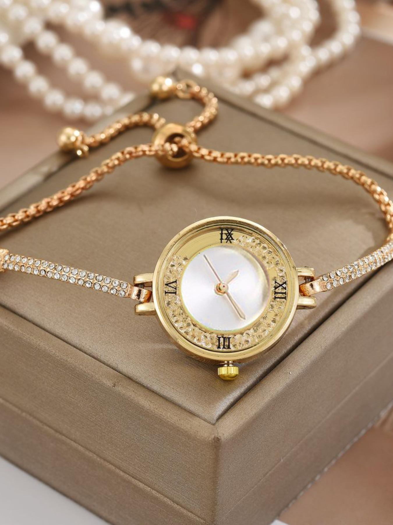 Women's Elegant Rhinestone Decorated Chain Quartz Watch, Fashionable Round Dial Watch for Women & Girls, Trendy All-match Watch for Birthday Gift