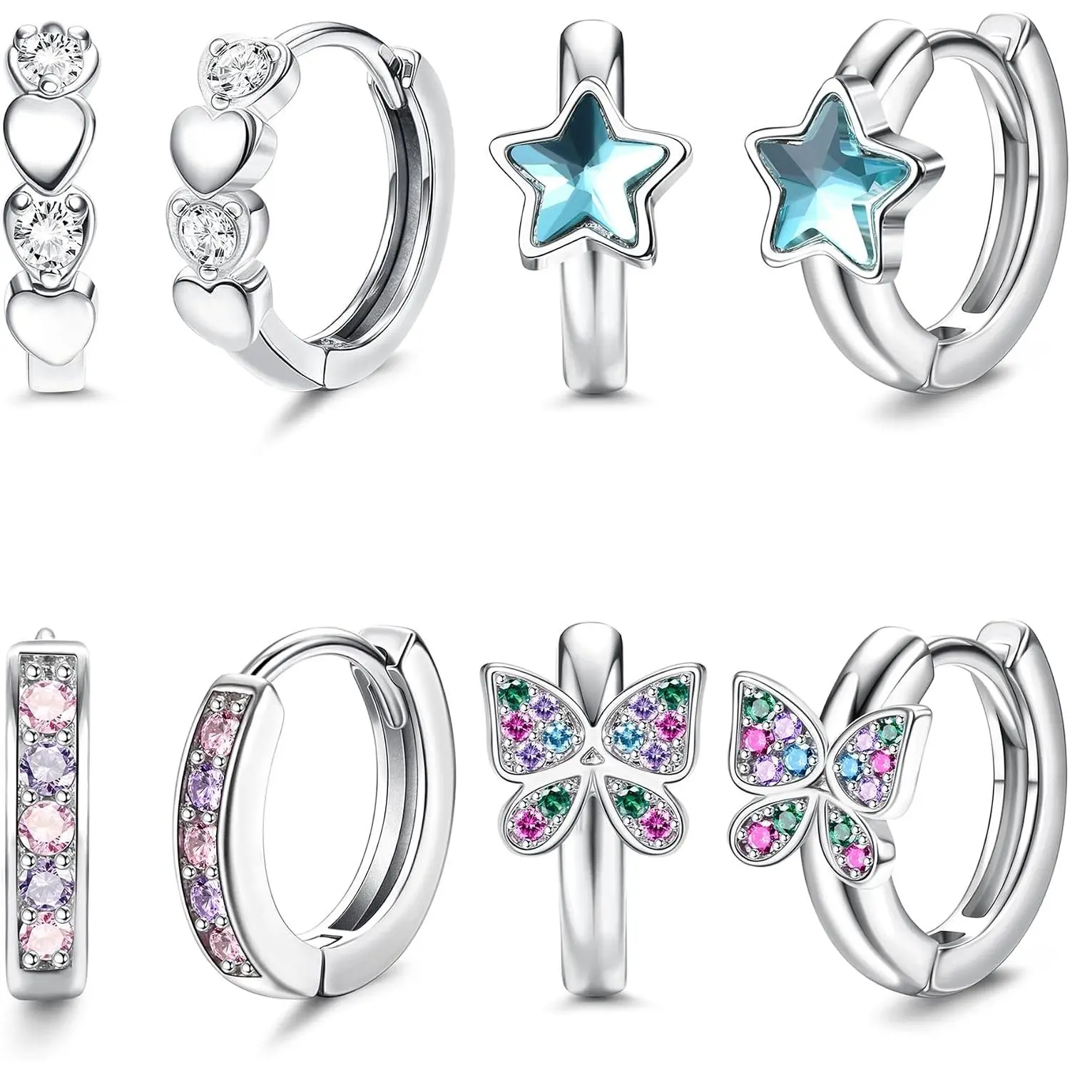 Hoop Earrings For Girls Women   Earrings | Cute Small Huggie Hoop Earring Set Colorful Blue  CZ Cartilage Earring 10mm 4 Pairs Butterfly  Wear While Sleeping
