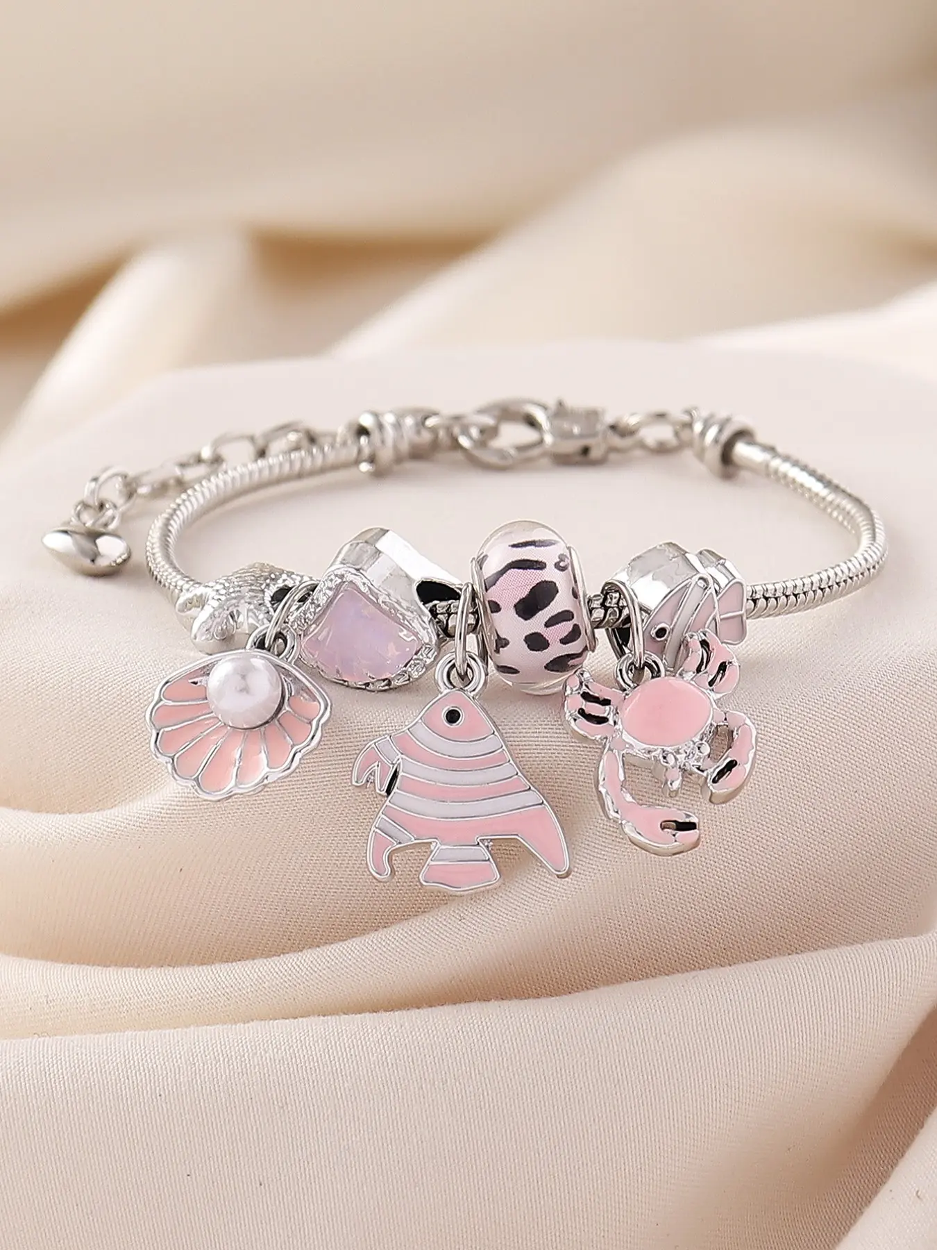 Y2K Summer Beach Party Copper Bracelet, Leopard Shell Crab Fish Pendant, Adjustable Detachable, Perfect Gift for Women