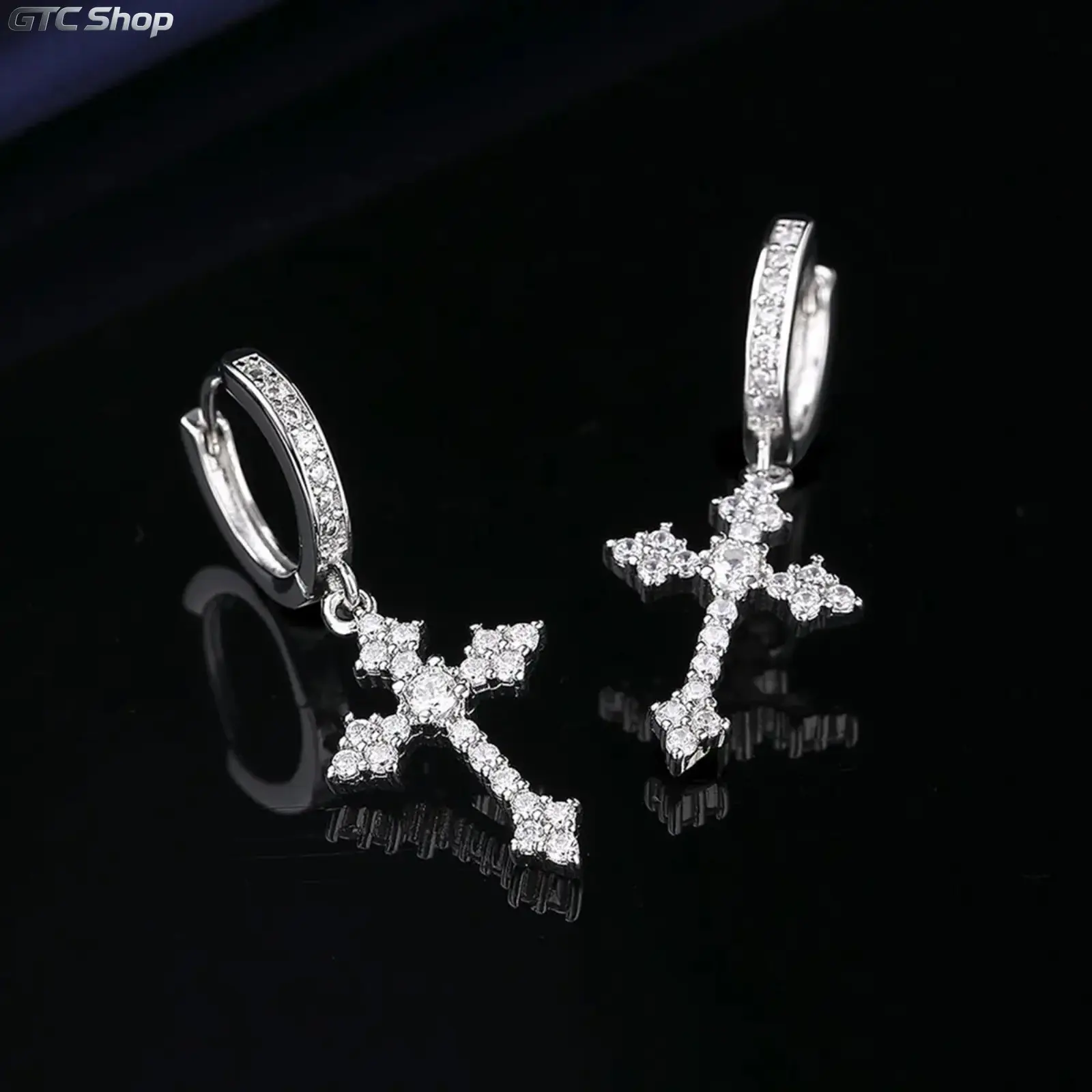 Men’s 14K Gold‑Plated Gothic Cross Earrings, Hypoallergenic Inlaid Cubic Zirconia Stud Earrings, Trendy Punk Jewelry, Thoughtful Gift for Boys & Daily Street‑Style Outfits