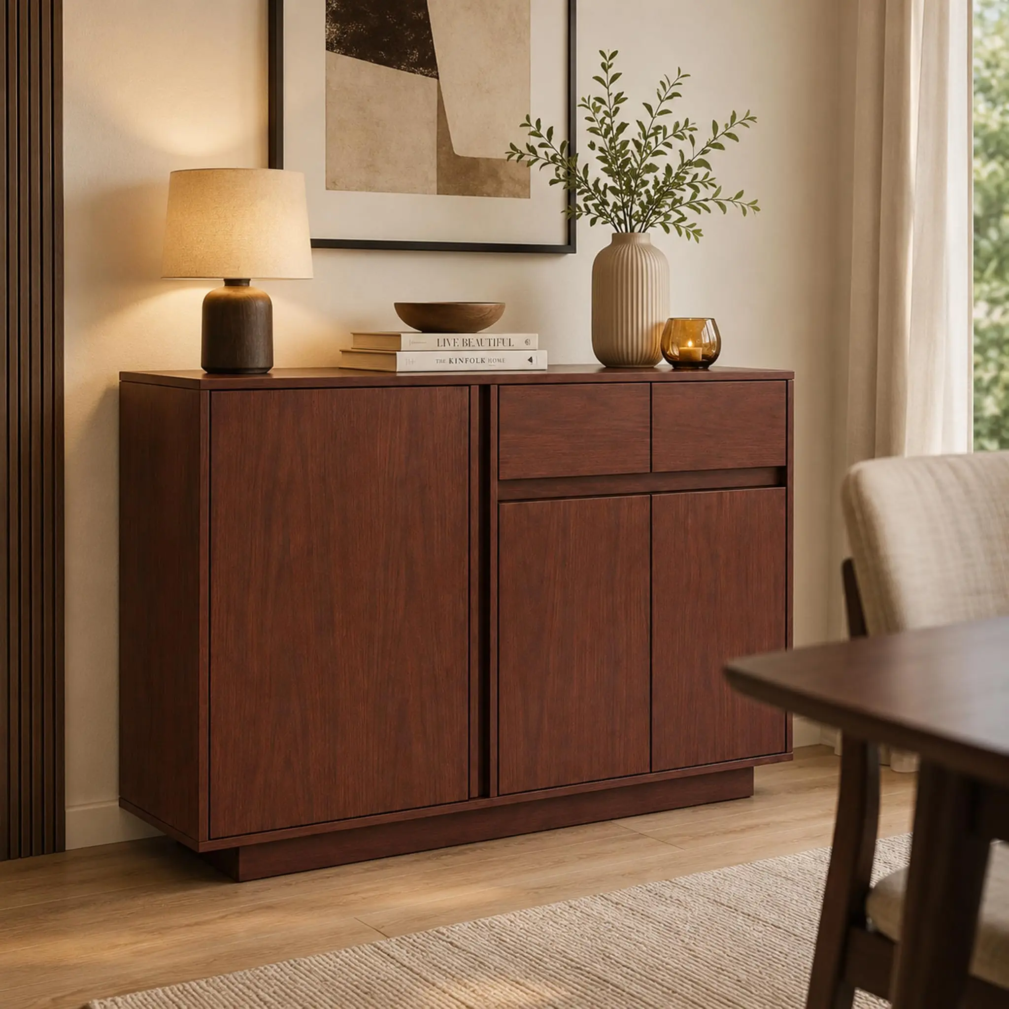 Modern 55" Buffet Sideboard Cabinet with 3 Doors & 2 Drawers – Adjustable Shelves, Large Storage Console for Dining Room, Kitchen, Living Room, Entryway