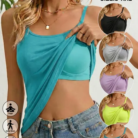 Women Summer Thin&Lightweight Fabric Sports Cami Vest, Adjustable Spaghetti Strap Tank Top With Chest Pad, Soft Stretch Breathable Daily Wear, Sleeveless Workout Shirts For Ladies S-XXL, Stretchy Workout Top