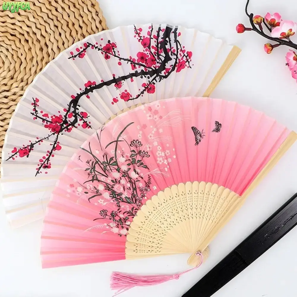 3 Pack Chinese Assorted Chinese Ink Wash Folding Hand Fans, Hollow Carved Bamboo Silk Handheld Fan with Tassel, Vintage Floral Plum Bamboo Lightweight Portable Fan, for Summer Cooling Wedding Photo Prop Home Wall Decor Gift,half wig,summerwins