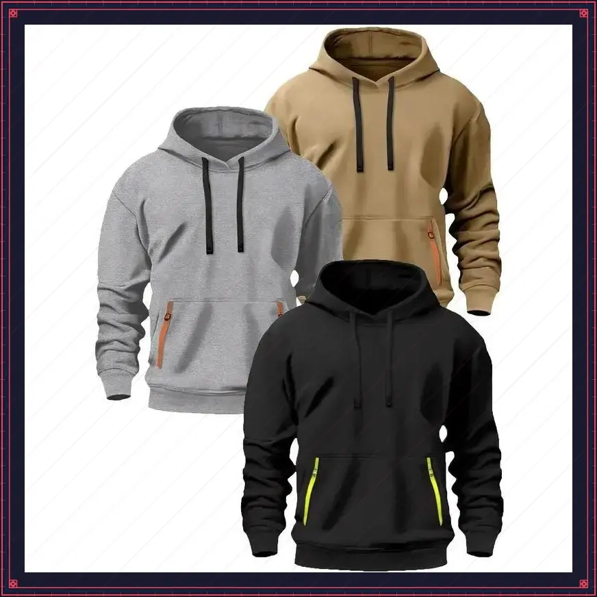 men's fleece hoodies -g heavy-duty casual pullover with adjustable drawstring pockets, kangaroo pockets and ribbed cuffs, machine washable for autumn and winter (smoky brown, grey brown, black) |   casual style hoodie |   machine washable hoodie