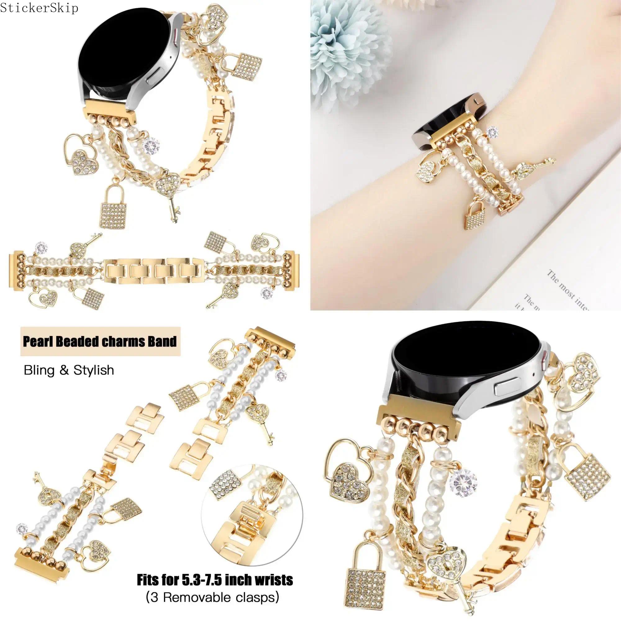 2026 Trendy Pearl & Rhinestone Samsung Galaxy Watch Band – Elegant Jewelry Style Strap Compatible with Watch 7/FE/6/5/4 (40/44mm), Classic, 5 Pro & Active 2, Shiny Adjustable Bracelet for Women, Party, Daily Wear & Gift