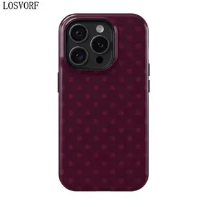 LOSVORF Burgundy Polka Dot Magsafe Phone Case for iPhone 17 Pro Max 16 Pro Max 15 14 13 12 Double Layer Protective Cover Stylish Shockproof Aesthetic Cellphone Casing Compatible with MagSafe Charging