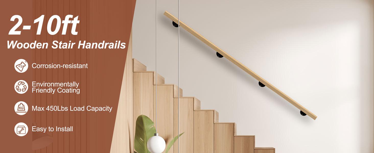 3FT Wooden Handrails,Hand Railings for Stairs Indoor Wall Wood Handrails,Non-Slip Sturdy Staircase Handrail Safety Grab Bar Rod Complete Kit for Home,Lofts,Guardrail