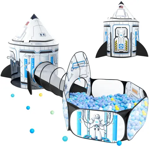 Sumbababy 3PC Kids Play Tent Set for 4-12 Years: Includes Ball Pit, Crawl Tunnel, Space World Playhouse - Indoor & Outdoor Fun (without ball)