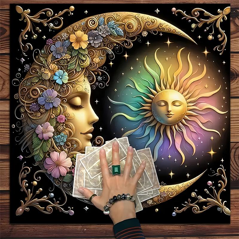 Mandala Sun & Moon Pattern Tarot Tablecloth, Tarot Card Witchcraft Astrology Divination Board Tablecloth, Gift Packaging Supplies for Party Decor, Halloween