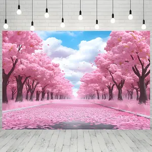 Cherry Blossom Backdrop Japanese Garden Style Tapestry Wall Hanging, Spring Photography Background, Premium Polyester Decorative Banner for Wedding Venue, Anniversary Celebration, Garden Party, Indoor Outdoor Decor