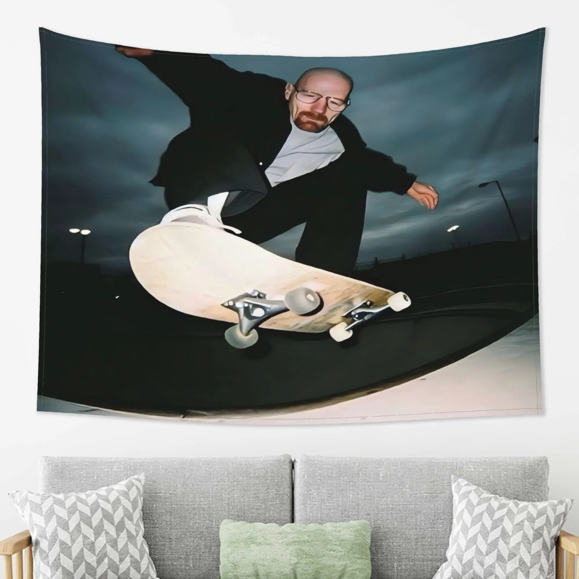 VIKAMA Old White Skateboard Tapestry American Retro Living Room Sofa Background Wall Decoration Room Decoration