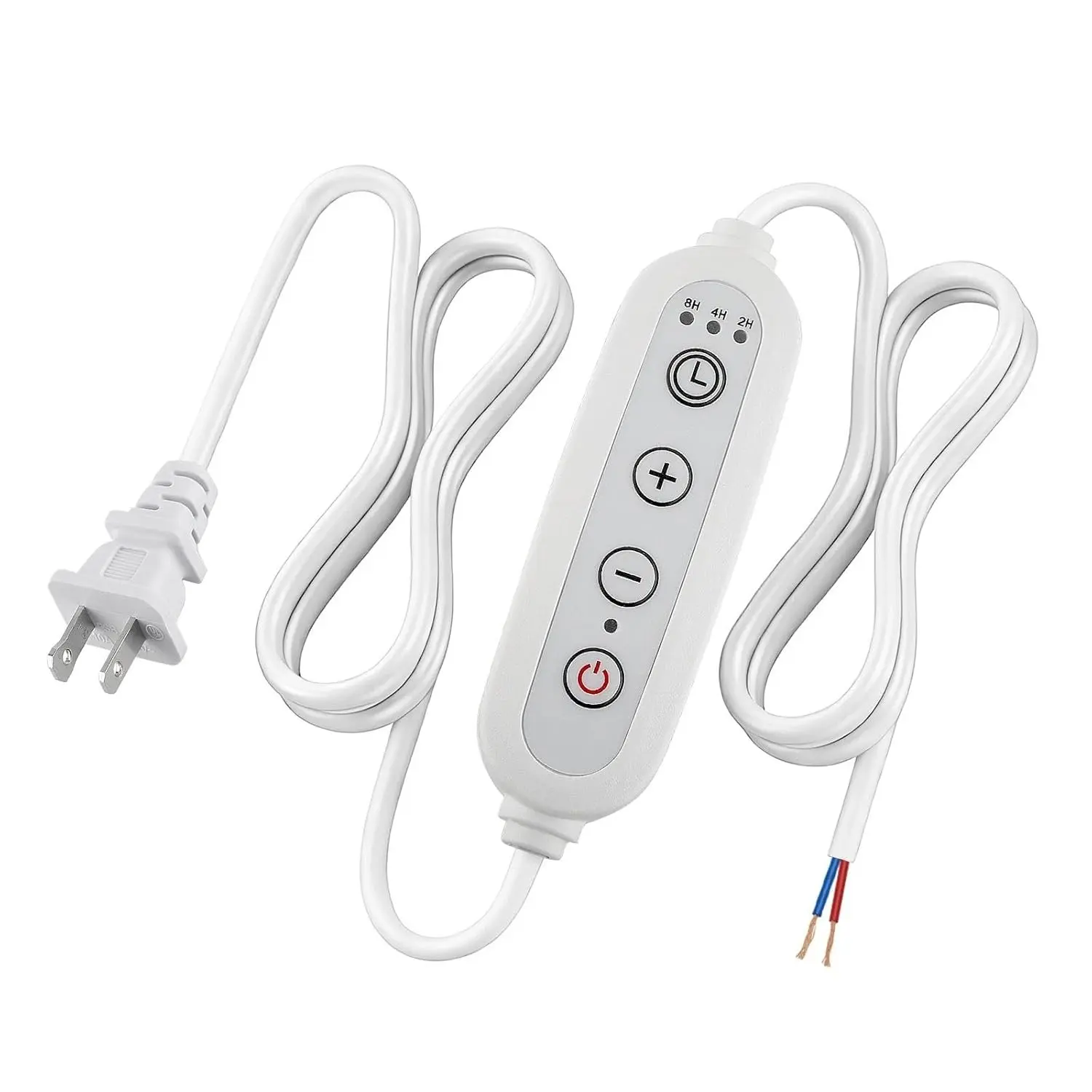 Lamp Dimmer Switch with Cord, Plug-in Dimmer 110-120V Indoor Timer Power Cable with Four Button,Set 2H/4H/8H Automatic Light Switch Timer, 1 Pack, White