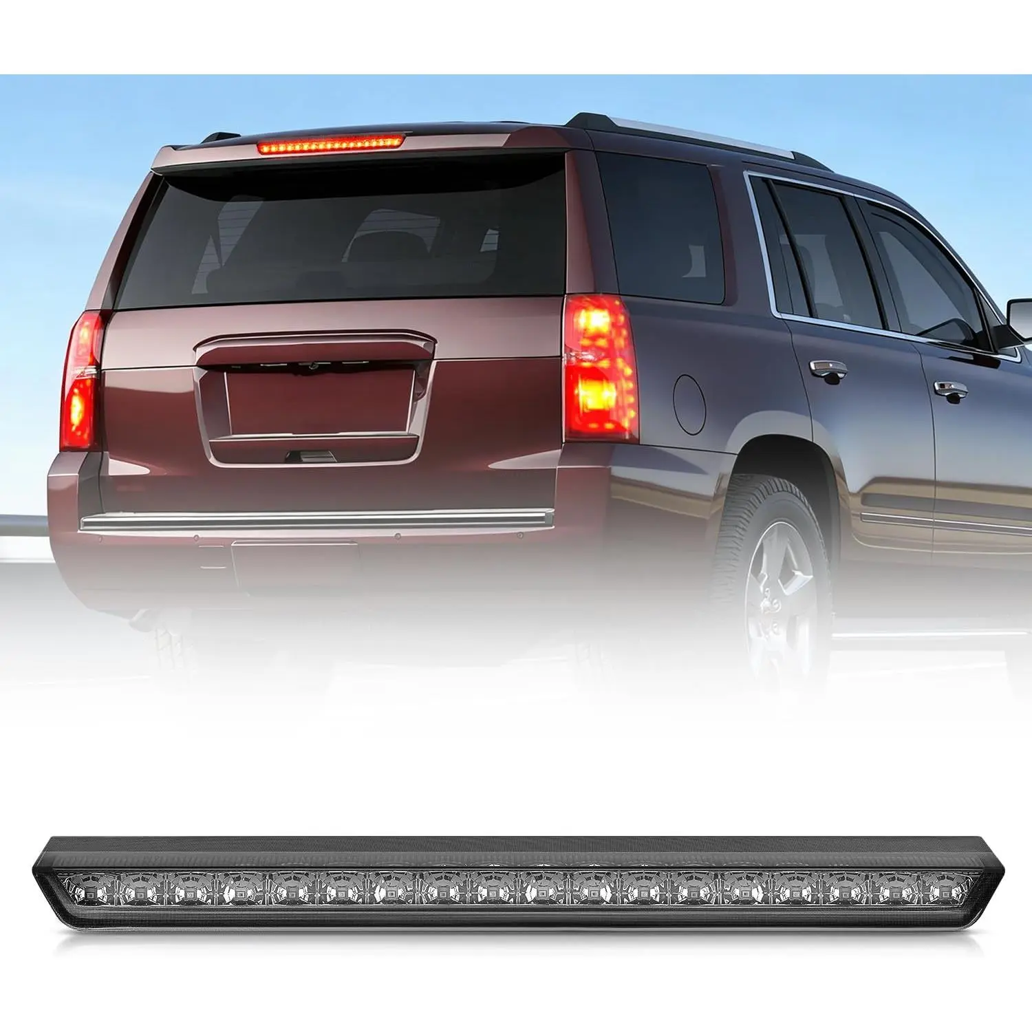 Nilight Smoked Cover LED Third Brake Light with LED Illumination, Plug-and-Play High-Mount 3rd Stop Rear Cab Center Lamp for Chevy Chevrolet Tahoe, Suburban 2015-2020 Van SUV