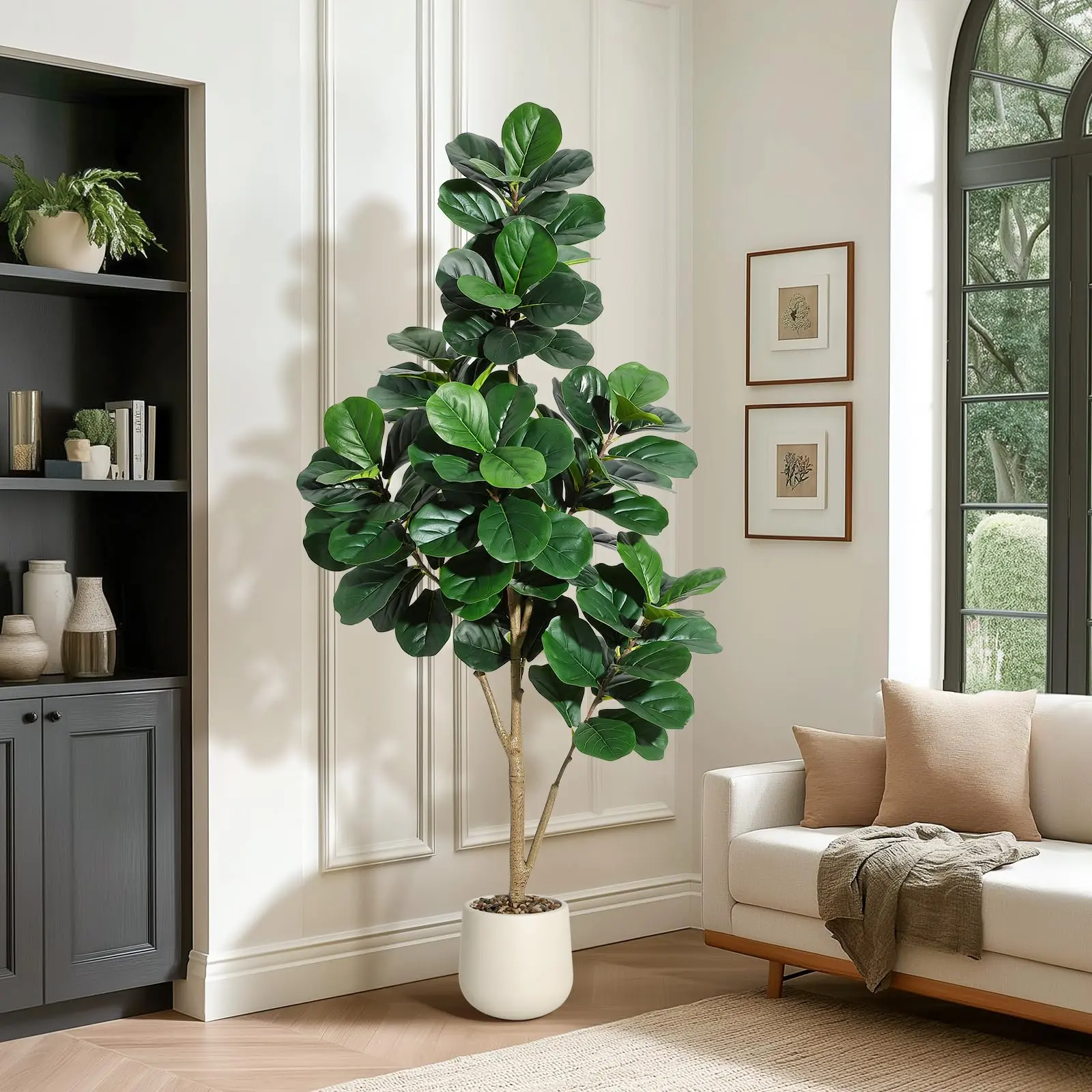 Garvee Artificial Fiddle Leaf Fig Tree with 108 Leaves, 6 Feet Tall, in 9-Inch White Pot – Realistic Indoor Floor Plant for Home Decor