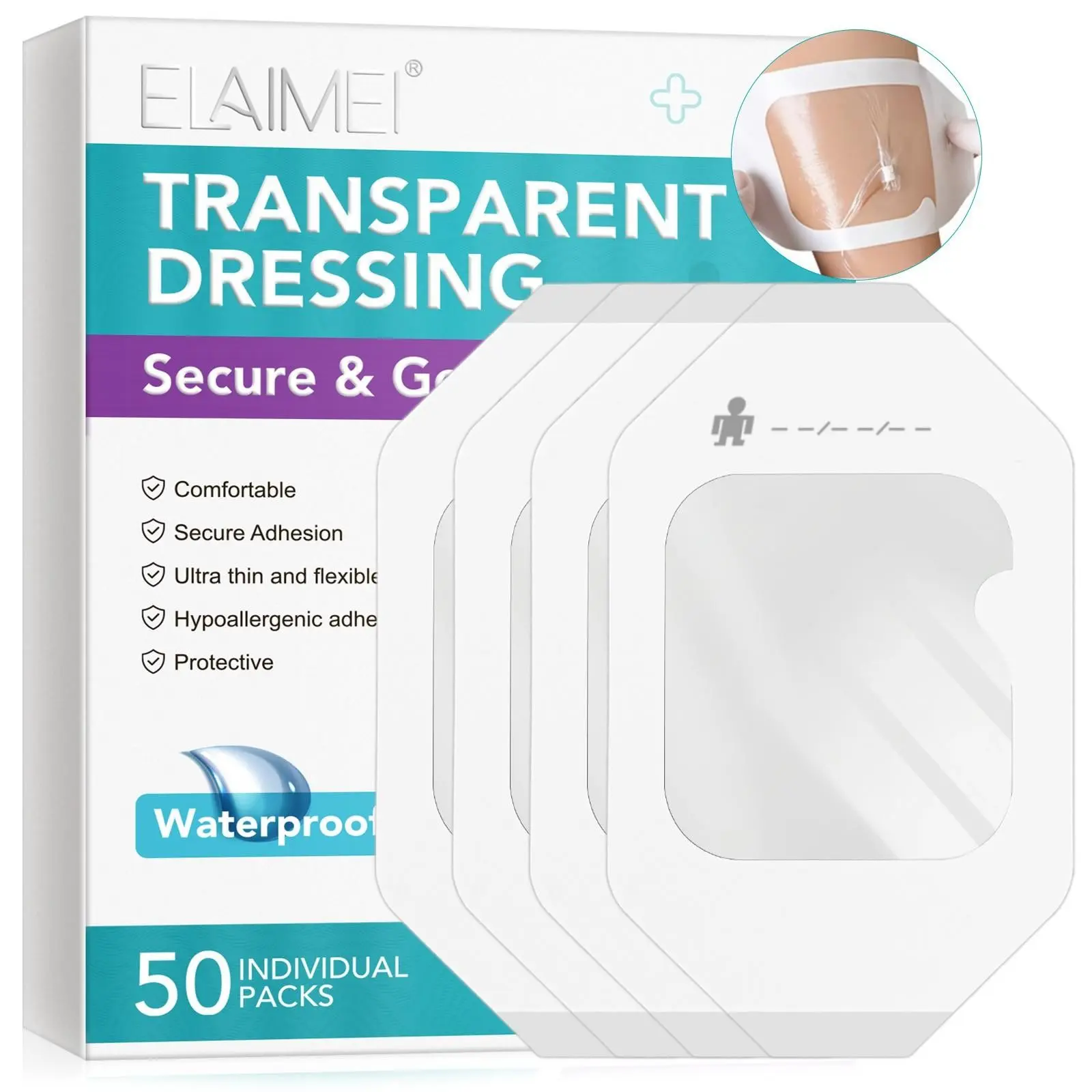 Elaimei Transparent Film Dressing, Ultra-Thin Invisible Skin Protection, Breathable Material, Comfortable Fit, 3 Sizes Available, 20/50 Pieces