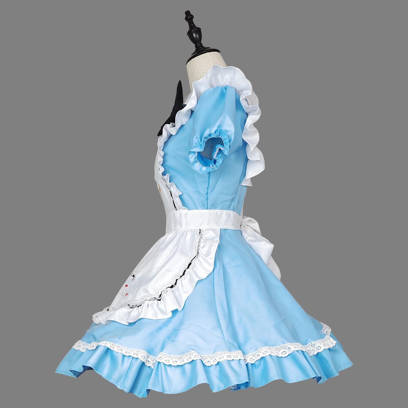 Lolita Maid Dress Costumes Blue Alice Playing Cards Cosplay For Girls Woman Waitress Alice Poker Maid Party Stage Costume