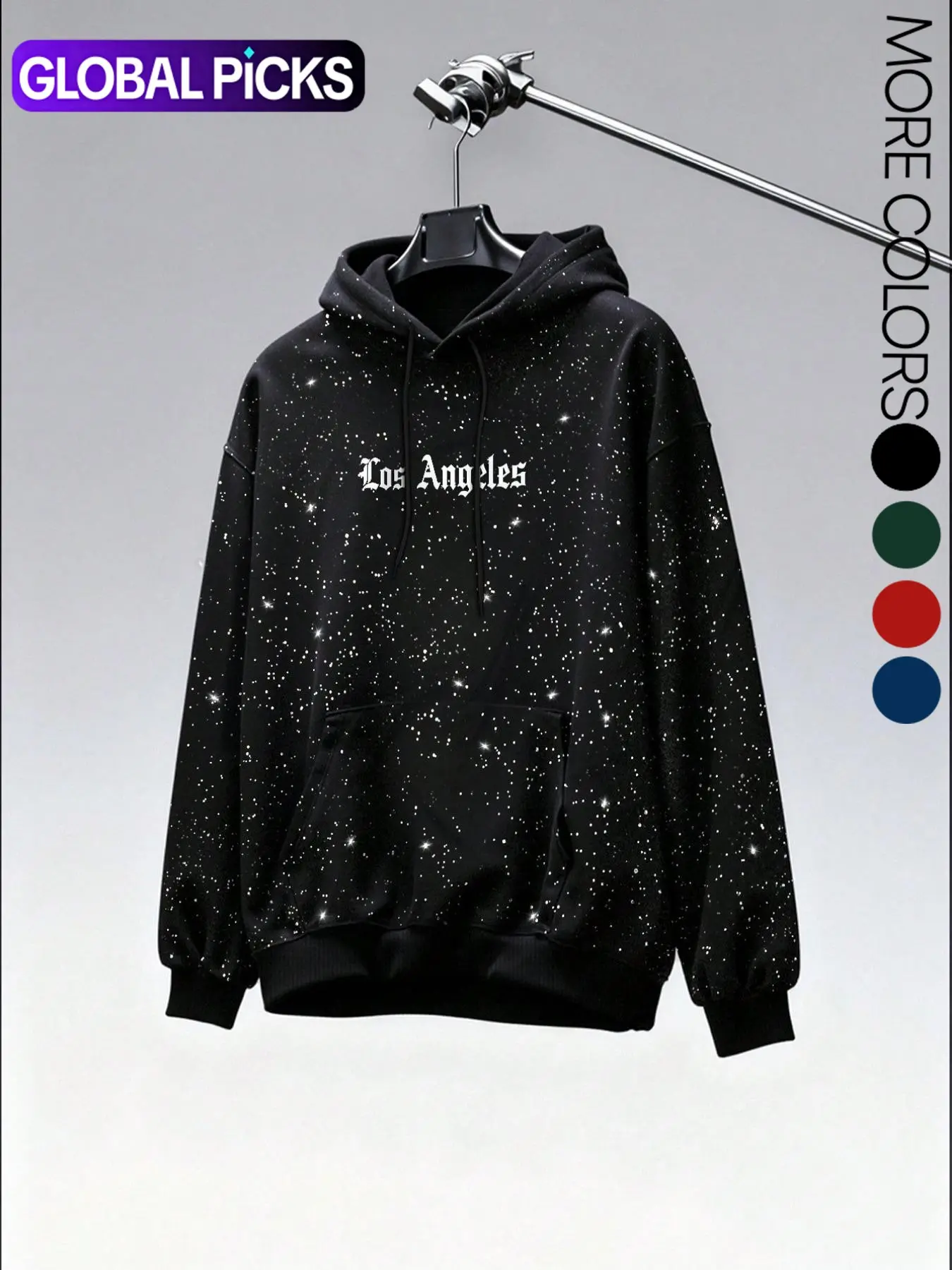 Men's Silver Color Sequins Hooded Sweatshirt, Hoodie Sweatshirt, Long Sleeves, Relaxed Fit, Thickened Fleece Lining, Casual Fashion for Outdoor, Home, Commuting, Gift Idea, Apparel