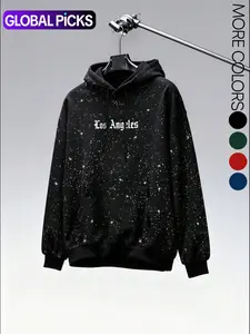 Men's Silver Color Sequins Hooded Sweatshirt, Hoodie Sweatshirt, Long Sleeves, Relaxed Fit, Thickened Fleece Lining, Casual Fashion for Outdoor, Home, Commuting, Gift Idea, Apparel
