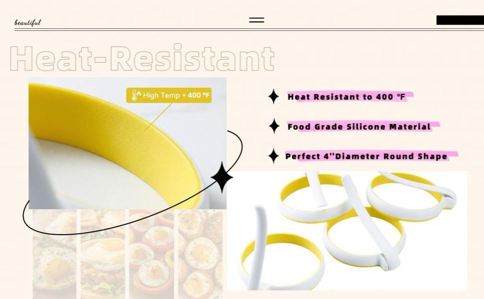 4-Pack Non-Stick Silicone Egg Rings with Foldable Handle, Round Egg Mold for Breakfast Sandwiches, Egg McMuffins, Pancakes, Frying Eggs – Griddle Accessories for Cooking Egg Forms