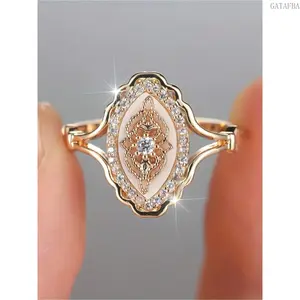 Bohemian Gold Plated Ring with Imitation Shell Inlay, Elegant Luxury Jewelry, Versatile Accessory for Party Holiday Daily Wear