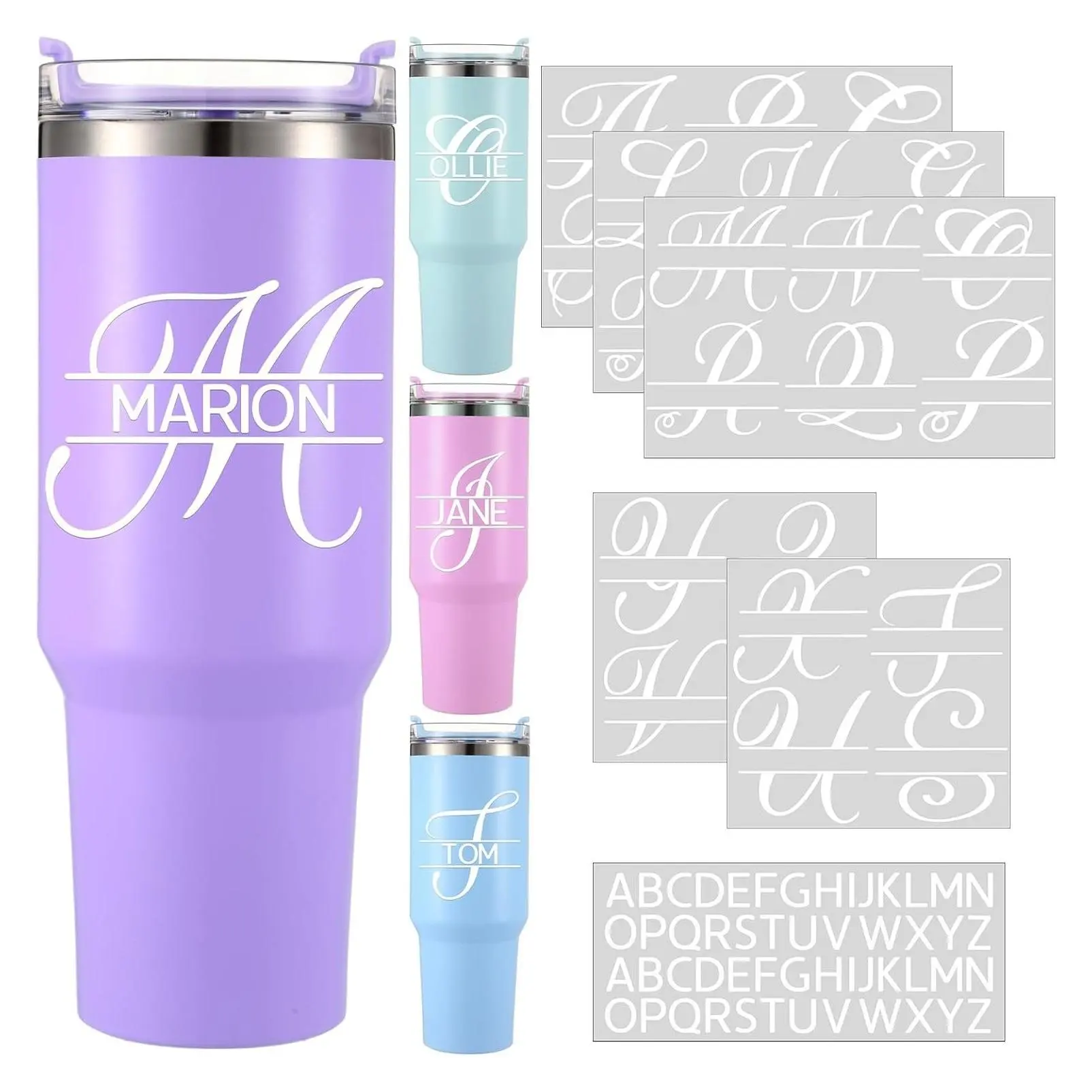 10 Sheets White Personalized Split Letter Stickers | UV DTF Cup Wraps, Waterproof Custom Name Decals for 30/40 oz Tumblers, Vinyl Monogram Labels for Water BottlesGift