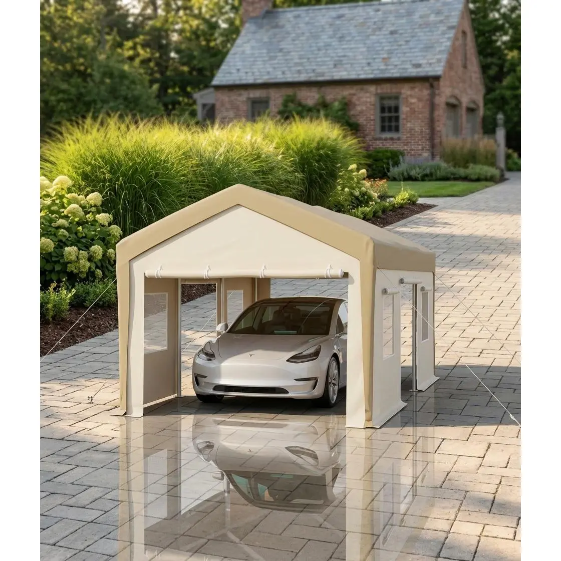 Heavy Duty Replacement Carport Canopy Top Cover, Made of 220g Thick PE Fabric with Waterproof, UV Resistant & Windproof Performance, Universal Shelter Roof Cover Only (Metal Frame Not Included) for Outdoor Carport, RV and Vehicle Protection