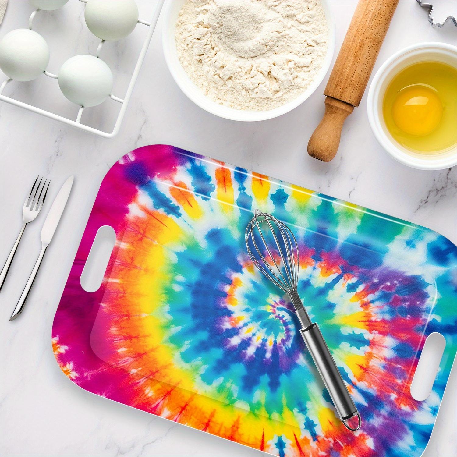 Lightweight & Sturdy Rectangular Serving Tray with Handle - Easy-Clean Melamine Tray, Pastel Tie-Dye Spiral Patterns in Pink, Blue, Green, Yellow, Orange, Purple, Red, Black, White, Gray - for Parties, Home, Office, Restaurants - Modern Decorative Tray,