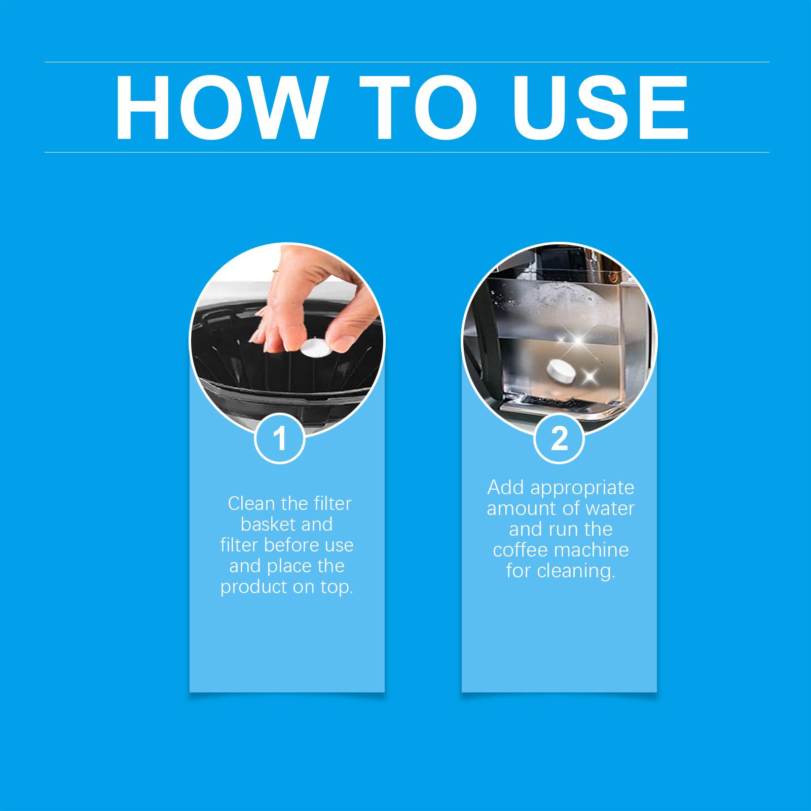 Coffee machine cleaning effervescent tablets for cleaning and descaling coffee machine filters and maintenance