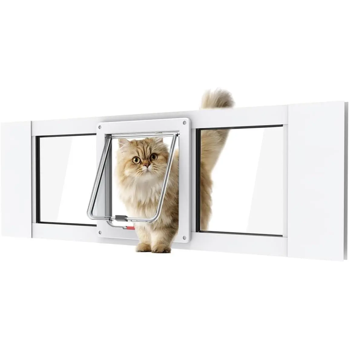 Aluminum Cat Door for Windows - Adjustable to Fit Window Width 32"-36", Quick-Fit Cat Door Window Insert, Magnetic Suction Design, Perfect for Cats