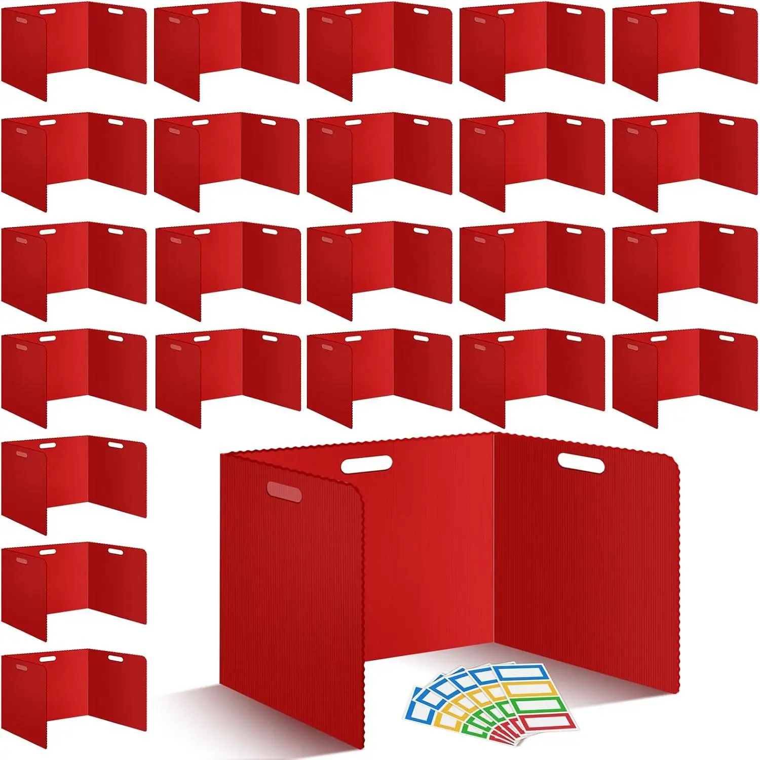 24 count Desk Dividers for Students Classroom Plastic  Folders Red Test Dividers for Students Desks Trifold  Panel Partitions for School Teacher Supplies (24pcs Red)