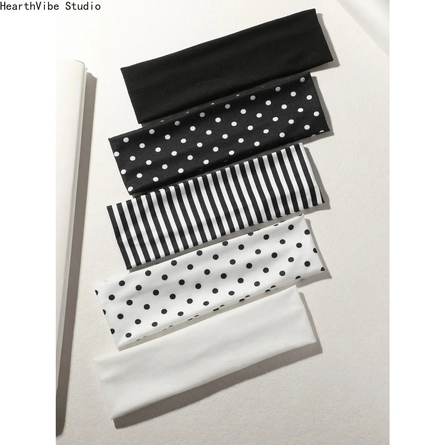 5pcs Women's Sport Headbands Polka Dot Striped Solid Color Elastic Sweatband Soft Breathable Fabric Workout Hairband Non-Slip Yoga Running Sweat Wicking Band