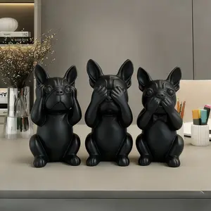 Three-Piece French Bulldog Figurine Set, Smart Dog Sculptures, Nordic Minimalist Animal Decor, Decorative Home Ornament, Ideal Gift for Dog Lovers, Decorative Ornaments