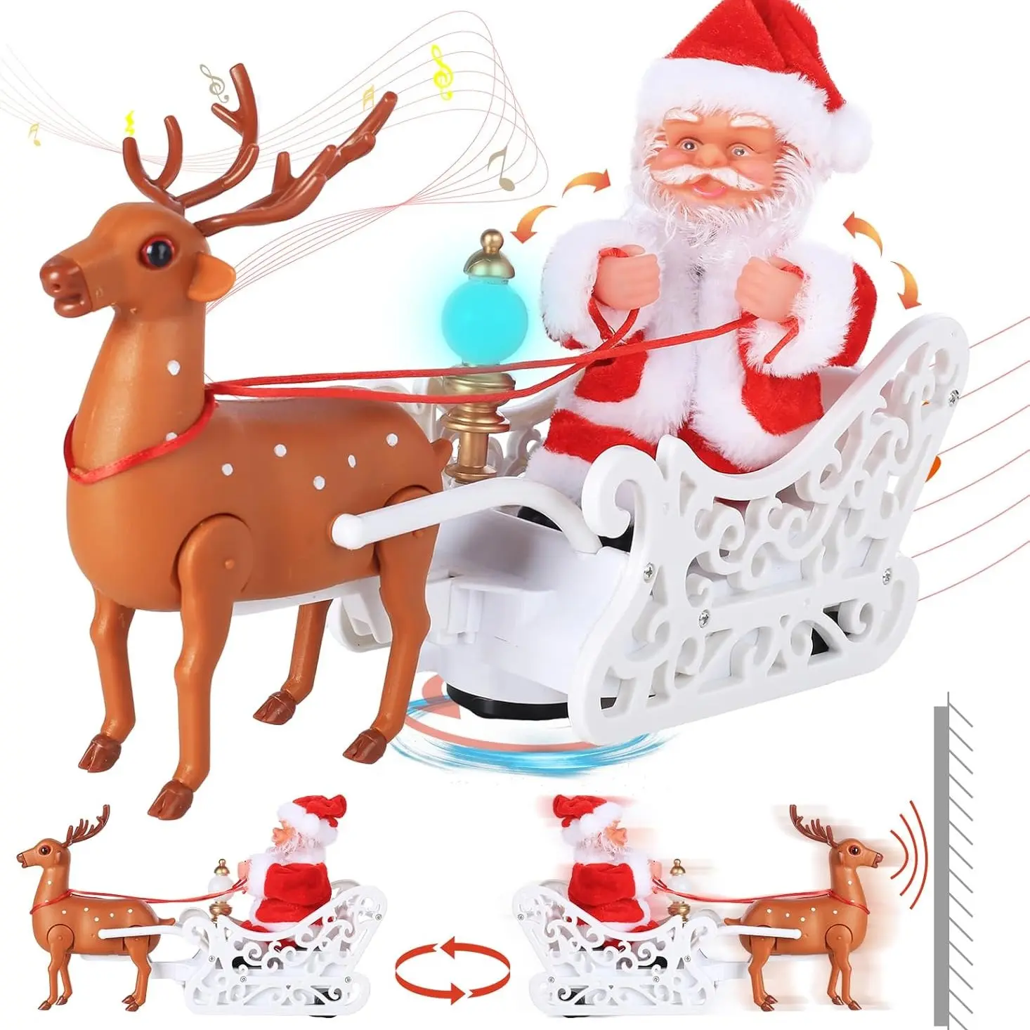 Electric Reindeer Pull Santa Car, Music Swinging Singing Dancing Light-Up Ornament, Christmas Festival Decoration, Kids Gift, Festive Atmosphere