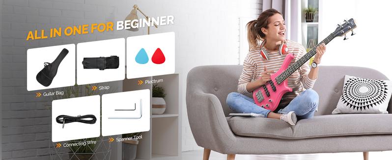 GLARRY 4 String Electric Bass Guitar, 36-inch Bass Guitar Beginner Kit with Cable, Strap and Bag for All Skill Level, Adults,Travel