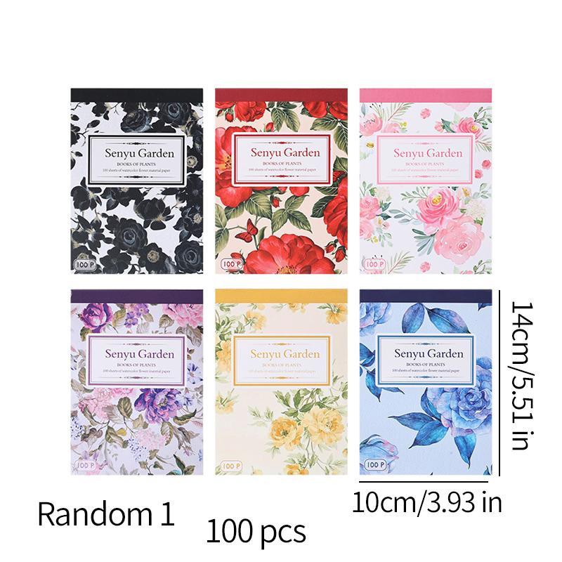 Vintage Floral Pattern Material Paper, 100pcs/set Random Color Creative Non-stick Background Paper, Scrapbook Materials, Art Craft Paper, Office Stationery & Supplies