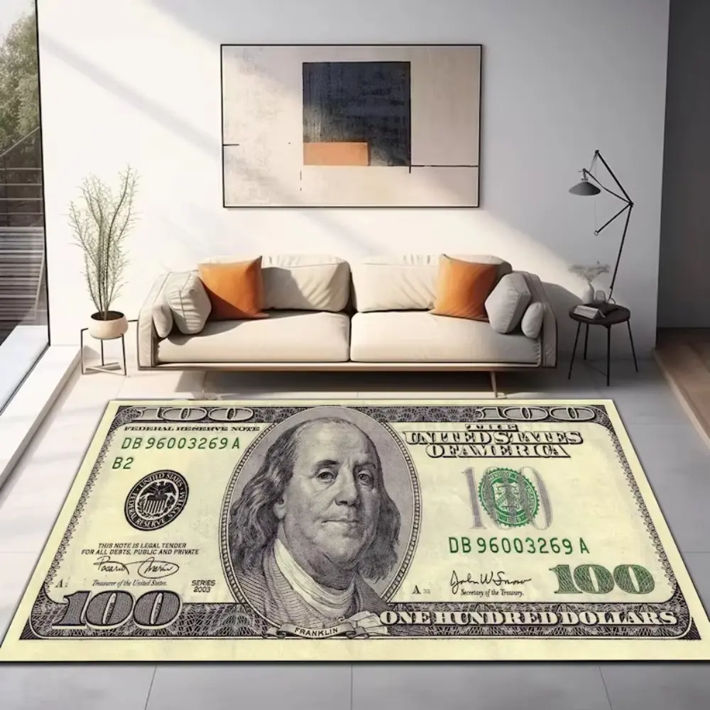 100 Dollar Bill Benjamin Franklin Flannel Decorative Area Rug - Oversized Soft Plush Mat for Living Room & Man Cave, Non-Slip Thick Creative Money Pattern Home Decor for Modern Enthusiasts #DollarBillRug #MoneyCarpet #ManCaveDecor #FlannelMat #NonSlipRug