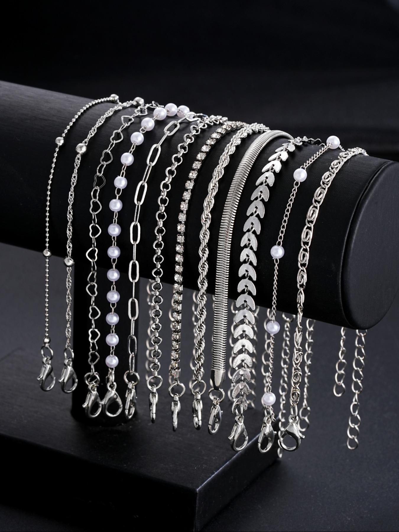 Women's Fashion Boho Style Bracelet Set, Layered Bracelet Set, & Silver Zinc Alloy Chain Jewelry for Women Daily Wear Accessories