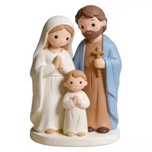 9cm Christmas Easter Decorative Statue, Jesus Holy Family Resin Sculpture, Catholic Religious Icon, Christian Baptism Home Office Ornament