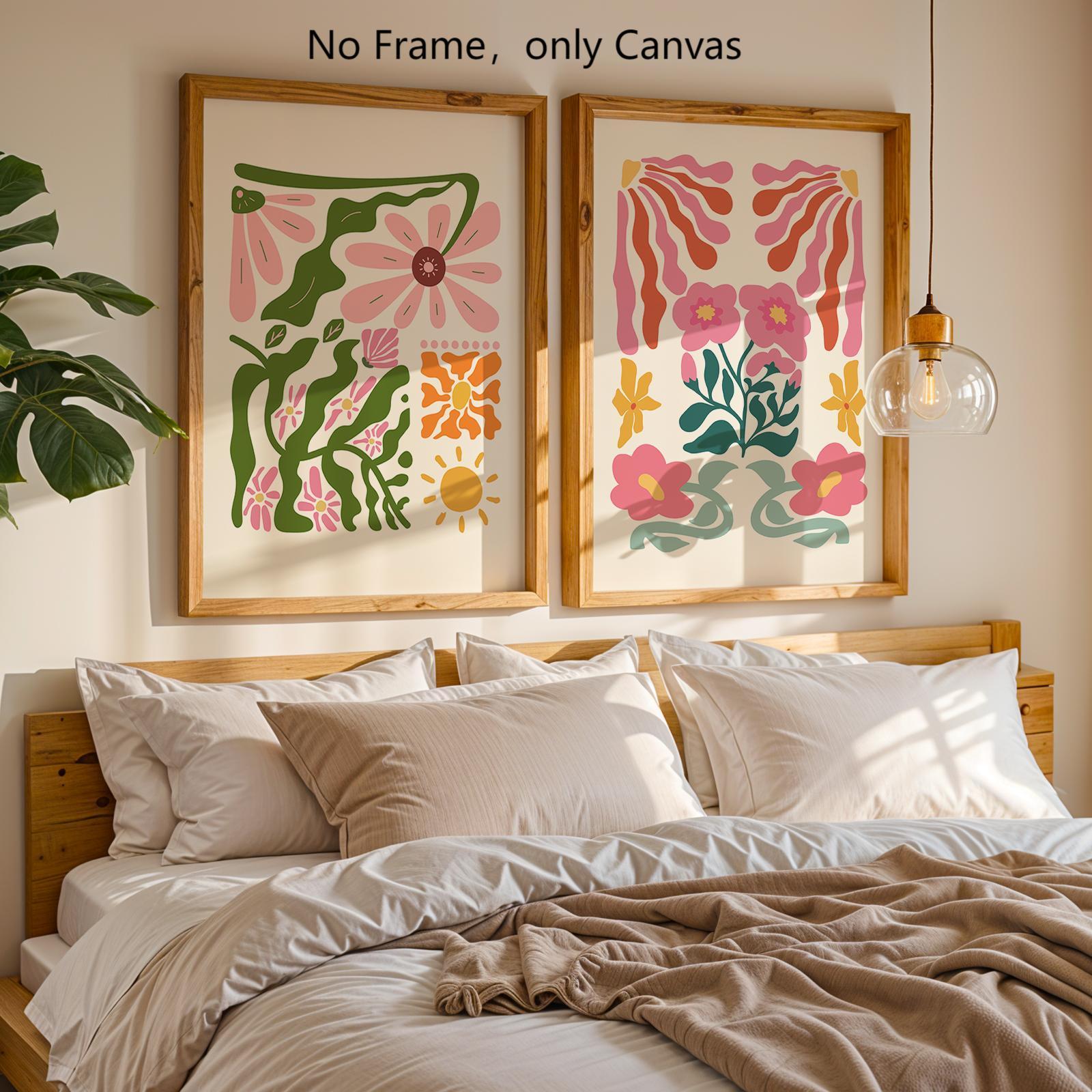 Abstract Floral Pattern Unframed Painting, Floral Abstract Design, 2 Counts/set Canvas Wall Art Poster, Wall Art Decor for Home Living Room Bedroom, Ornaments