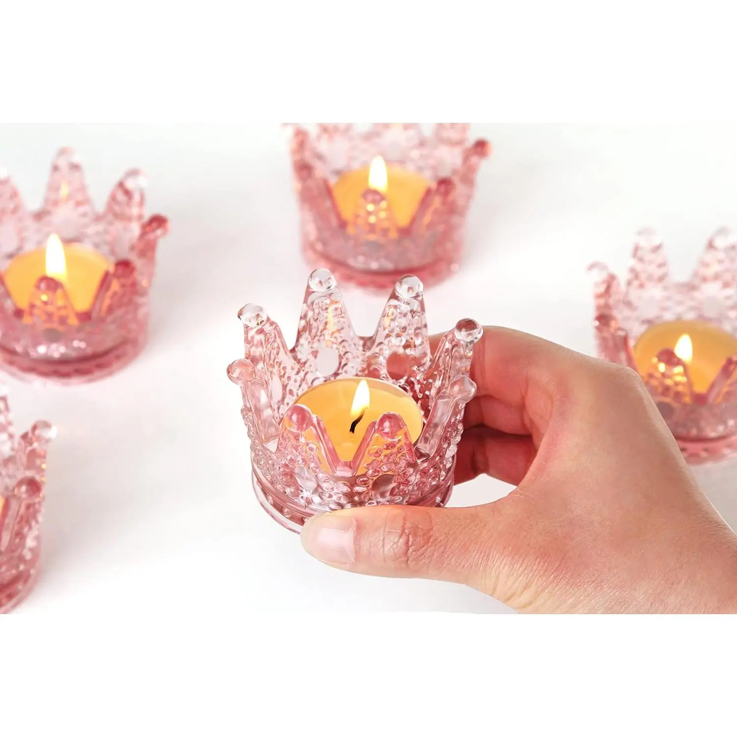 Votive Candle Holders Set of 6 Crown Glass Tealight Candle Holder for Wedding, Party and  Decor ()
