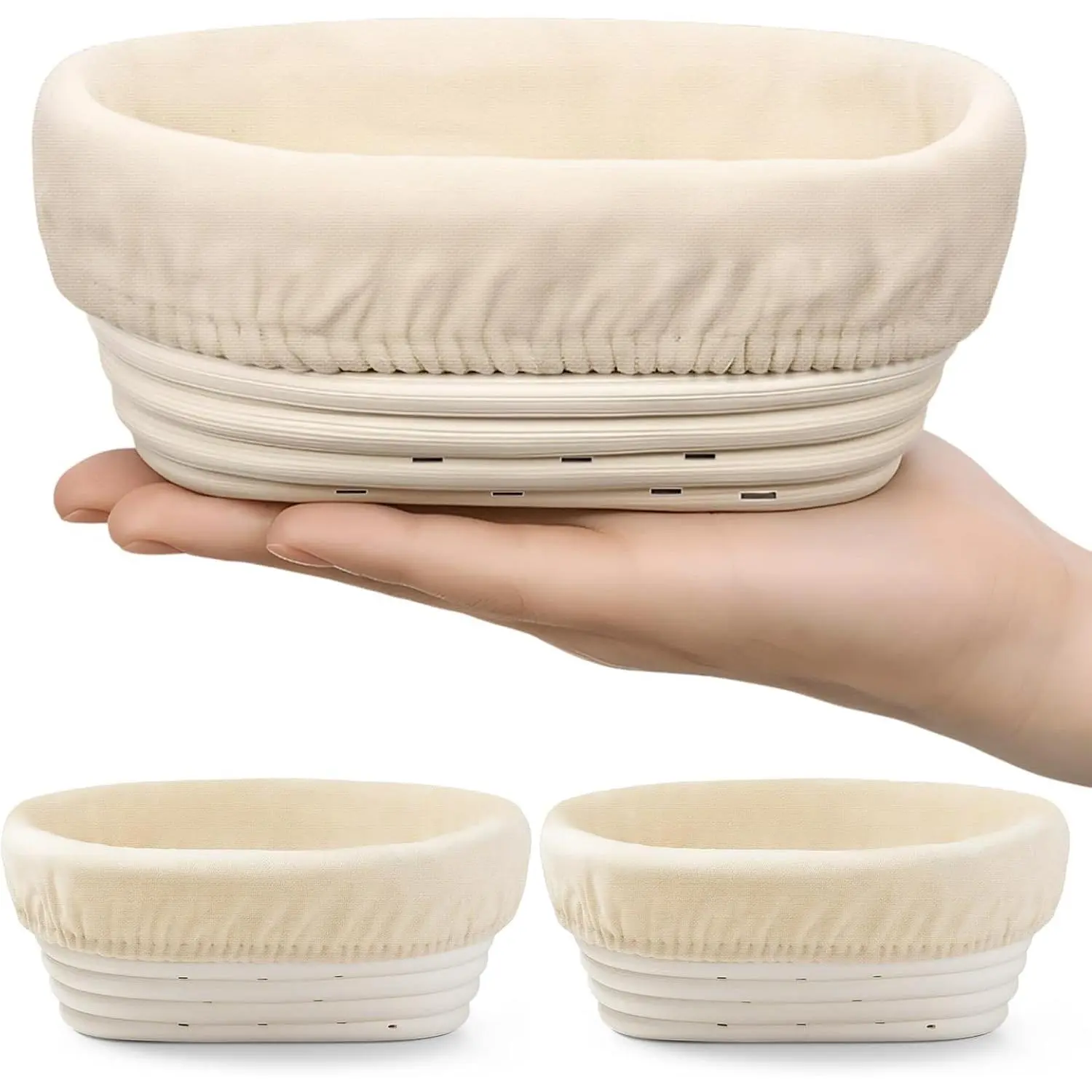 Fanfanwin 2 Pack Mini Oval Banneton Bread Proofing Baskets with Liners, Dough Proofing Bowls for Home Sourdough Bread Baking Supplies