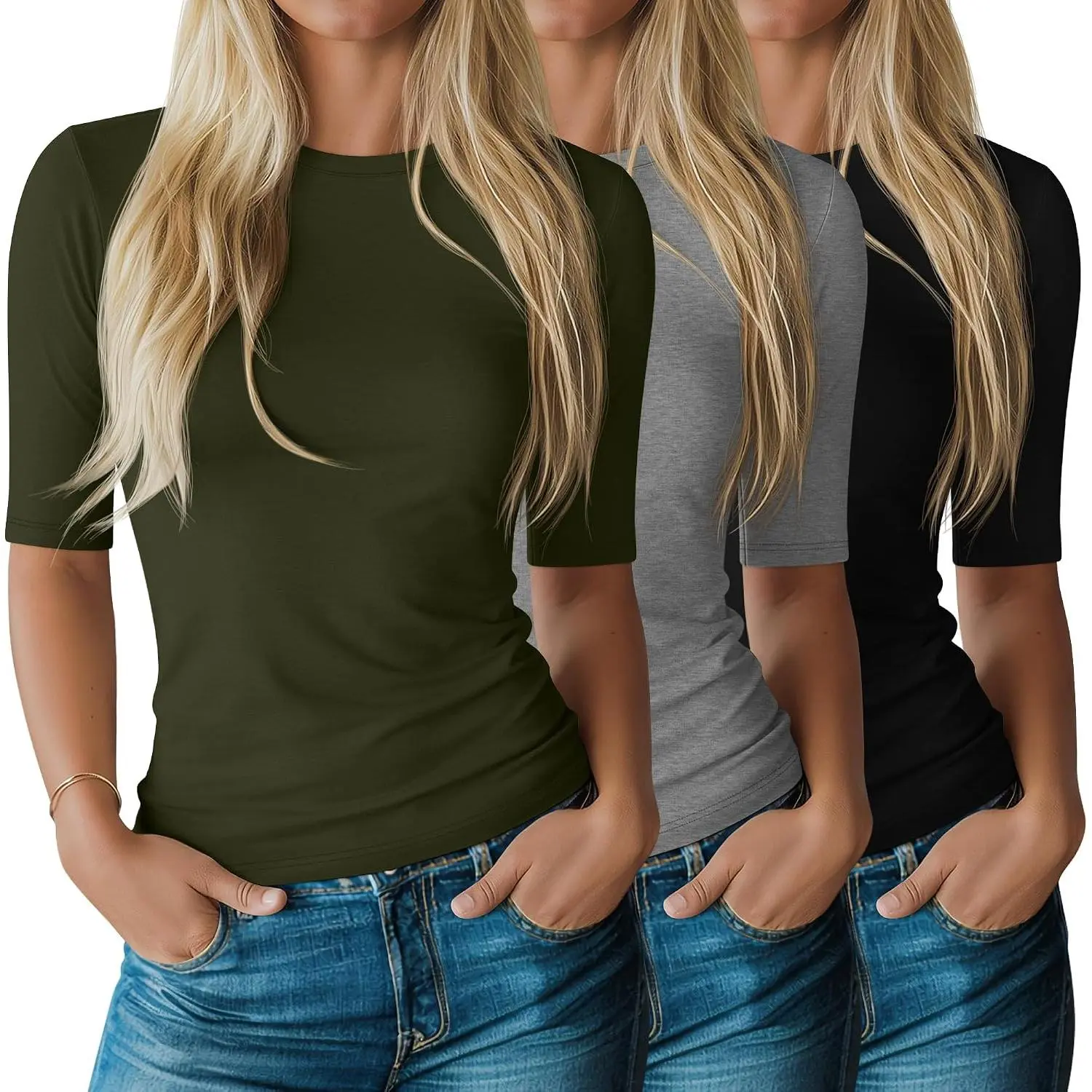 3 Pack Women's Half Sleeve Tops
