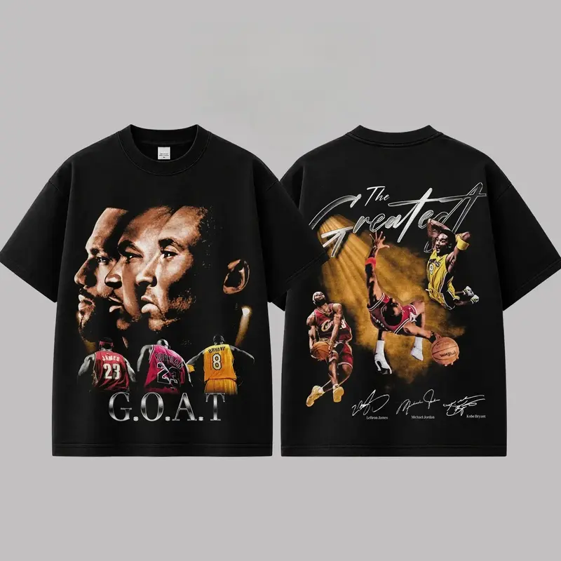 [  100% Cotton] Retro The GOAT Basketball Graphic For Michael Jordan, Lebron James, Kobe Bryant, Basketball Streetwear Tee, Black Mamba, King James Fans Tee, Gift For Basketball Fan Graphic Tee