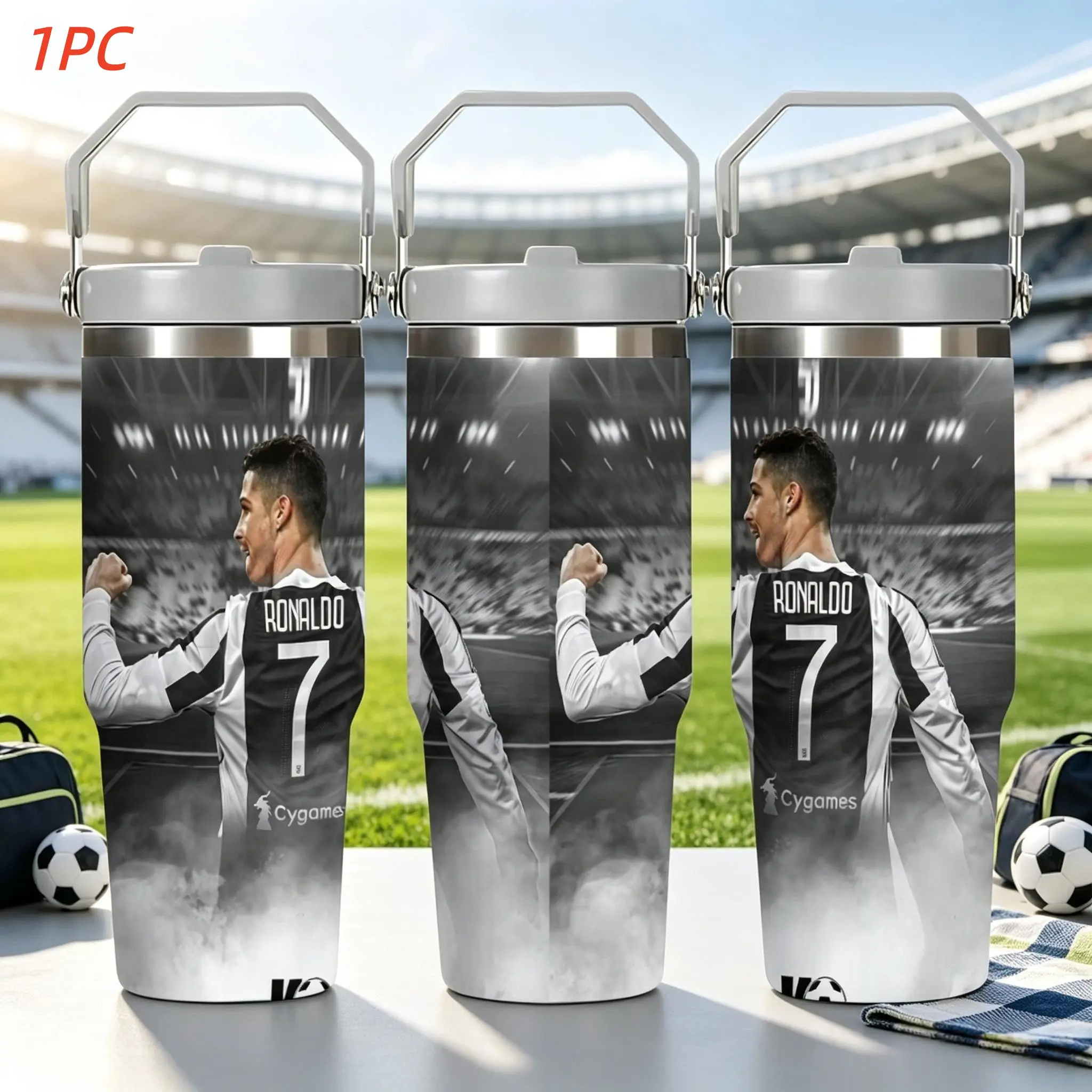1pc 30oz Stainless Steel Thermal Mug, Football Star CR7 Ronaldo Hand Wash Required, Versatile Insulated Cup for Camping, Hiking Trips, Office Daily Use, Picnic & Road Travel, Perfect Present for Valentine, Mother’s Day, Father’s Day, Halloween, Xmas